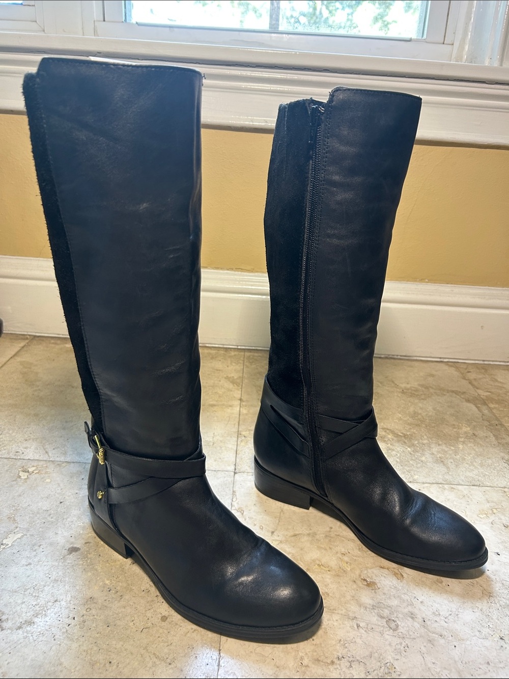 Women's Over-the-Knee Black Leather Riding Boots
